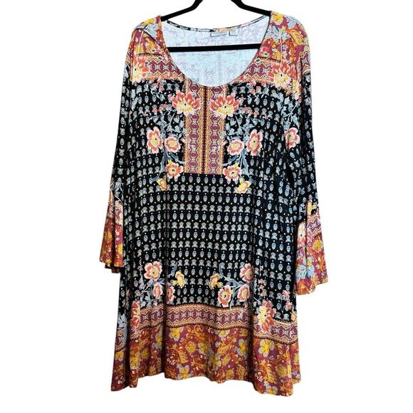 Avenue Midi Dress Womens 22 24 Multicolor Boho Artsy Art To Wear Scoop Stretch - Picture 1 of 9